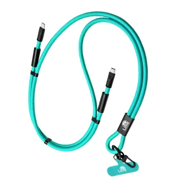LIME 2 IN 1 FASHION NECK STRAP - USB-C TO USB-C 4A ΦΟΡΤΙΣΗΣ-DATA DURABLE BRAIDED 1.5m LSCC01 68W BLUE