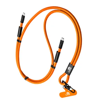 LIME 2 IN 1 FASHION NECK STRAP - USB-C TO USB-C 4A ΦΟΡΤΙΣΗΣ-DATA DURABLE BRAIDED 1.5m LSCC01 68W ORANGE
