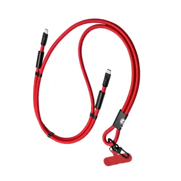 LIME 2 IN 1 FASHION NECK STRAP - USB-C TO USB-C 4A ΦΟΡΤΙΣΗΣ-DATA DURABLE BRAIDED 1.5m LSCC01 68W RED
