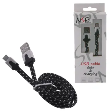 NSP MICRO USB-A FLAT BRAIDED 6mm USB-A 2.1A ΦΟΡΤ.-DATA 1m BLACK
