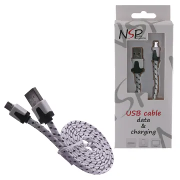NSP MICRO USB-A FLAT BRAIDED 6mm USB-A 2.1A ΦΟΡΤ.-DATA 1m WHITE
