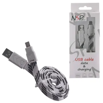 NSP MICRO USB-A FLAT BRAIDED 10mm USB-A 2.1A ΦΟΡΤ.-DATA 1m WHITE