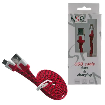 NSP MICRO USB-A FLAT BRAIDED 6mm USB-A 2.1A ΦΟΡΤ.-DATA 1m RED