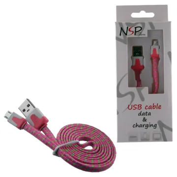 NSP MICRO USB-A FLAT BRAIDED 6mm USB-A 2.1A ΦΟΡΤ.-DATA 1m PINK