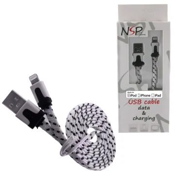 NSP LIGHTNING FLAT BRAIDED 6mm USB 2.1A ΦΟΡΤ.-DATA 1m WHITE iOS10