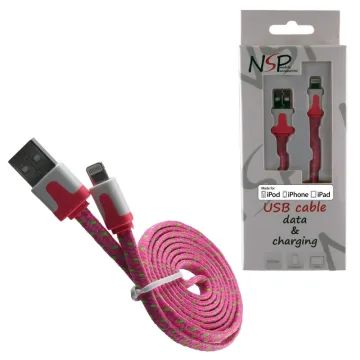 NSP LIGHTNING FLAT BRAIDED 6mm USB 2.1A ΦΟΡΤ.-DATA 1m PINK iOS11