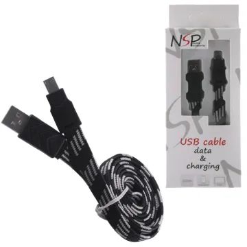 NSP MICRO USB-A FLAT BRAIDED 10mm USB-A 2.1A ΦΟΡΤ.-DATA 1m BLACK