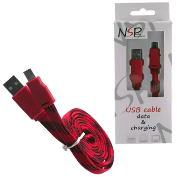 NSP MICRO USB-A FLAT BRAIDED 10mm USB-A 2.1A ΦΟΡΤ.-DATA 1m RED