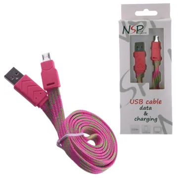 NSP MICRO USB-A FLAT BRAIDED 10mm USB-A 2.1A ΦΟΡΤ.-DATA 1m PINK
