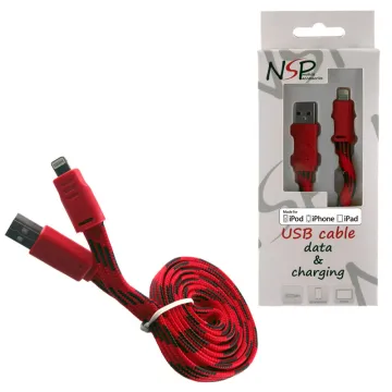 NSP LIGHTNING FLAT BRAIDED 10mm USB-A 2.1A ΦΟΡΤ.-DATA 1m RED iOS10