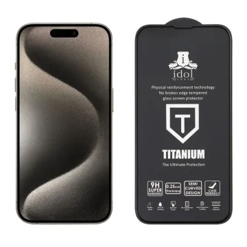 IDOL 1991 TITANIUM TEMPERED GLASS IPHONE 15 PRO MAX 6.7in 9H 0.25mm SEMI CURVED FULL GLUE BLACK