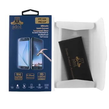 IDOL 1991 GLAMOUR TEMPERED GLASS HTC U24 PRO 6.8in 9H 0.30mm FULL COVER 3D EDGE GLUE INGER UNLOCK BLACK