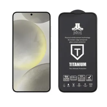 IDOL 1991 TITANIUM TEMPERED GLASS SAMSUNG S25 PLUS 5G 6.7in 9H 0.2mm SEMI CURVED FINGER UNLOCK FULL GLUE ULTRA THIN BLACK