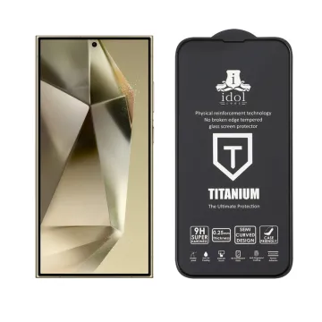 IDOL 1991 TITANIUM TEMPERED GLASS SAMSUNG S25 ULTRA 5G 6.9in 9H 0.2mm SEMI CURVED FINGER UNLOCK FULL GLUE ULTRA THIN BLACK
