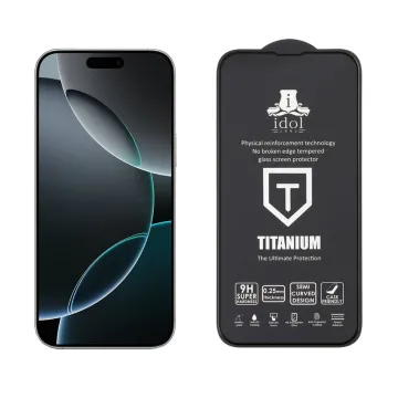 IDOL 1991 TITANIUM TEMPERED GLASS IPHONE 17 PRO 6.3in 9H 0.25mm SEMI CURVED FULL GLUE BLACK