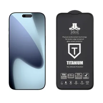 IDOL 1991 TITANIUM TEMPERED GLASS IPHONE 17 PRO MAX 6.9in 9H 0.25mm SEMI CURVED FINGER UNLOCK FULL GLUE BLACK