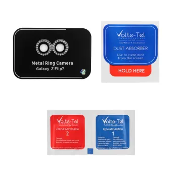 VOLTE-TEL CAMERA GLASS COVER SAMSUNG Z FLIP 7 5G F766 6.9in 9H 0.33MM EASY APPLICATION WITH STRASS BLACK