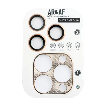 VOLTE-TEL CAMERA GLASS COVER IPHONE 16/15/14 PRO 6.3in/IPHONE 16 PRO MAX 6.9in 9H 0.30MM 3D AR NICKEL-ELECTROPLATING FRAME GOLD