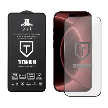 IDOL 1991 TITANIUM TEMPERED GLASS IPHONE 18 PRO MAX 6.9in 9H 0.25mm SEMI CURVED FINGER UNLOCK FULL GLUE BLACK