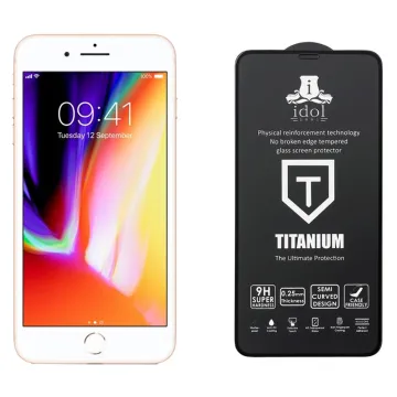 IDOL 1991 TITANIUM TEMPERED GLASS IPHONE 8/7 PLUS 5.5in 9H 0.25mm SEMI CURVED FULL GLUE BLACK