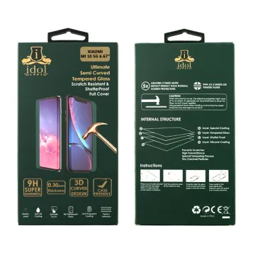 IDOL 1991 GLAMOUR TEMPERED GLASS XIAOMI MI 10 5G 6.67in 9H 0.30mm FULL COVER 3D EDGE FINGER UNLOCK BLACK FULL COVER