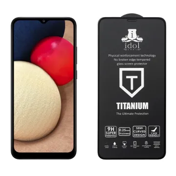 IDOL 1991 TITANIUM TEMPERED GLASS SAMSUNG A02s A025 6.5in 9H 0.25mm SEMI CURVED FULL GLUE BLACK