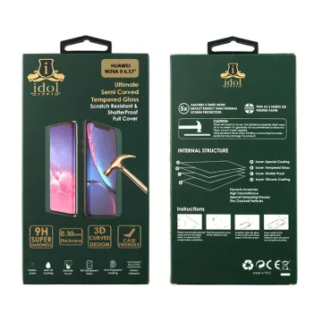 IDOL 1991 TEMPERED GLASS HUAWEI NOVA 9 6.57in 9H 0.30mm GLAMOUR 3D FULL GLUE SEMI CURVED FINGER UNLOCK BLACK + SQUEEZY CARD