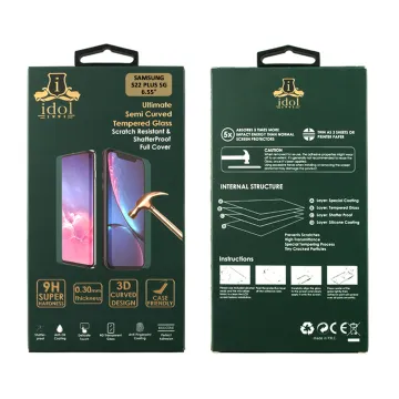 IDOL 1991 GLAMOUR TEMPERED GLASS SAMSUNG S22 PLUS 5G 6.6in 9H 0.30mm FULL COVER 3D EDGE GLUE FINGER UNLOCK BLACK