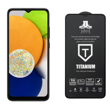IDOL 1991 TITANIUM TEMPERED GLASS SAMSUNG A03 A035 6.5in 9H 0.25mm SEMI CURVED FULL GLUE BLACK