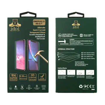 IDOL 1991 GLAMOUR TEMPERED GLASS ONEPLUS 11 5G 6.7in 9H 0.30mm FULL COVER 3D EDGE GLUE FINGER UNLOCK BLACK