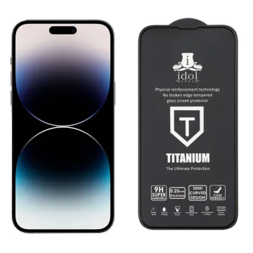 IDOL 1991 TITANIUM TEMPERED GLASS IPHONE 14 PRO MAX 6.7in 9H 0.25mm SEMI CURVED FULL GLUE BLACK