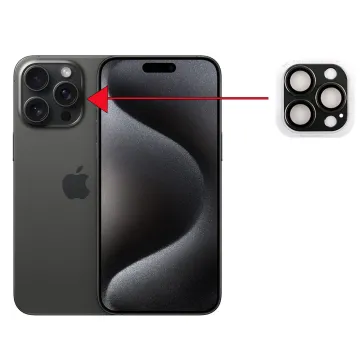 VOLTE-TEL CAMERA GLASS COVER IPHONE 15 PRO 6.1in/IPHONE 15 PRO MAX 6.7in 9H 0.30MM 3D AR ALUMINIUM-ELECTROPLATING FRAME BLACK