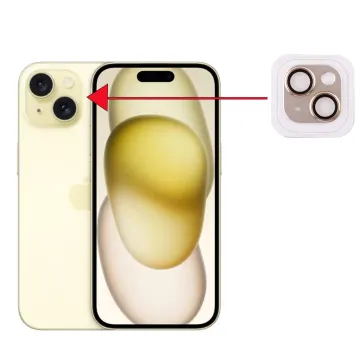 VOLTE-TEL CAMERA GLASS COVER IPHONE 15 6.1in/IPHONE 15 PLUS 6.7in 9H 0.30MM 3D AR ALUMINIUM-ELECTROPLATING FRAME YELLOW