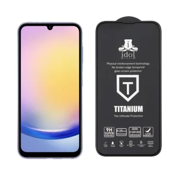 IDOL 1991 TITANIUM TEMPERED GLASS SAMSUNG A25 A256 6.5in 9H 0.25mm SEMI CURVED FULL GLUE BLACK