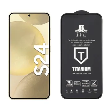 IDOL 1991 TITANIUM TEMPERED GLASS SAMSUNG S24 5G 6.2in 9H 0.2mm SEMI CURVED FINGER UNLOCK FULL GLUE ULTRA THIN BLACK