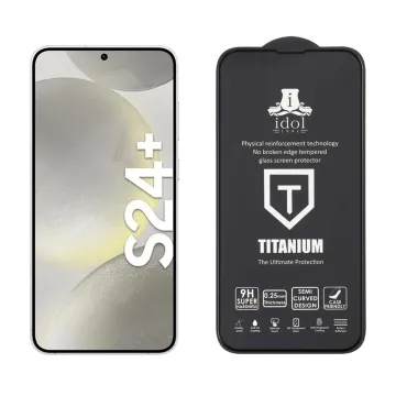 IDOL 1991 TITANIUM TEMPERED GLASS SAMSUNG S24 PLUS 5G 6.7in 9H 0.2mm SEMI CURVED FINGER UNLOCK FULL GLUE ULTRA THIN BLACK