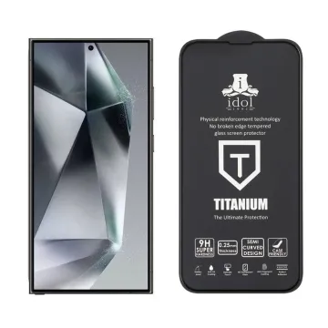 IDOL 1991 TITANIUM TEMPERED GLASS SAMSUNG S24 ULTRA 5G 6.8in 9H 0.2mm SEMI CURVED FINGER UNLOCK FULL GLUE ULTRA THIN BLACK
