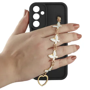 VOLTE-TEL SILICON TPU WITH STRAP ΘΗΚΗ SAMSUNG A56 5G A566 6.7in FULL CAMERA PROTECTION BLACK WITH WHITE BUTTERFLIES