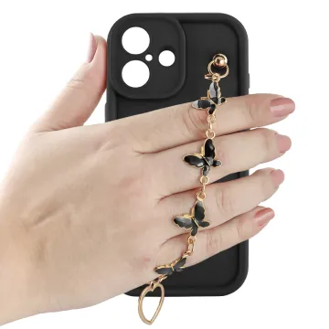 VOLTE-TEL SILICON TPU WITH STRAP ΘΗΚΗ IPHONE 17 6.3in FULL CAMERA PROTECTION BLACK WITH BLACK BUTTERFLIES