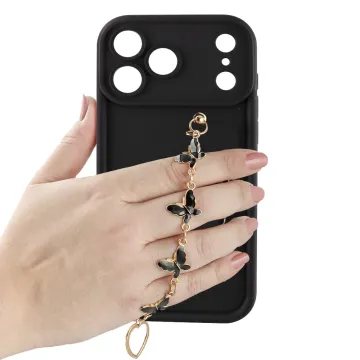 VOLTE-TEL SILICON TPU WITH STRAP ΘΗΚΗ IPHONE 17 PRO 6.3in FULL CAMERA PROTECTION BLACK WITH BLACK BUTTERFLIES