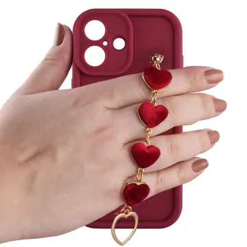 VOLTE-TEL SILICON TPU WITH STRAP ΘΗΚΗ IPHONE 17 6.3in FULL CAMERA PROTECTION BURGUNDY WITH RED HEARTS