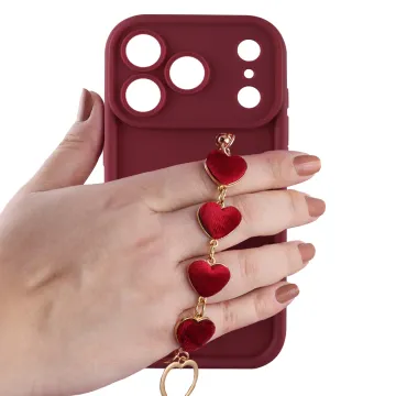VOLTE-TEL SILICON TPU WITH STRAP ΘΗΚΗ IPHONE 17 PRO MAX 6.9in FULL CAMERA PROTECTION BURGUNDY WITH RED HEARTS