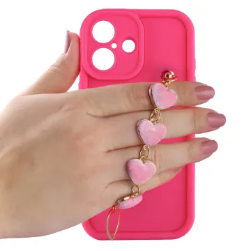 VOLTE-TEL SILICON TPU WITH STRAP ΘΗΚΗ IPHONE 17 6.3in FULL CAMERA PROTECTION PINK WITH PINK HEARTS
