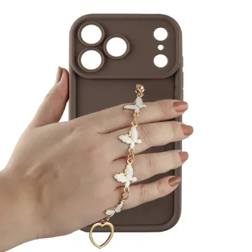 VOLTE-TEL SILICON TPU WITH STRAP ΘΗΚΗ IPHONE 17 PRO MAX 6.9in FULL CAMERA PROTECTION BROWN WITH WHITE BUTTERFLIES