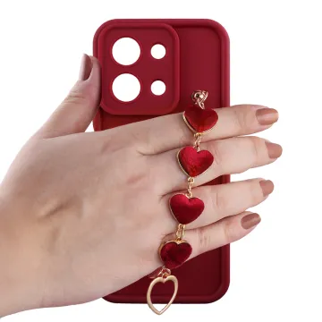 VOLTE-TEL SILICON TPU WITH STRAP ΘΗΚΗ XIAOMI C85 4G/REDMI 15C 4G 6.9in FULL CAMERA PROTECTION BURGUNDY WITH RED HEARTS