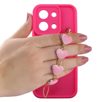 VOLTE-TEL SILICON TPU WITH STRAP ΘΗΚΗ XIAOMI C85 4G/REDMI 15C 4G 6.9in FULL CAMERA PROTECTION PINK WITH PINK HEARTS
