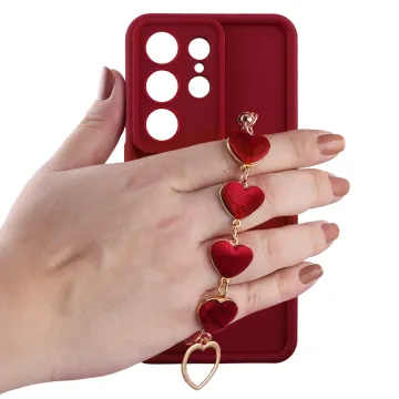 VOLTE-TEL SILICON TPU WITH STRAP ΘΗΚΗ SAMSUNG S26 ULTRA 5G 6.9in FULL CAMERA PROTECTION BURGUNDY WITH RED HEARTS