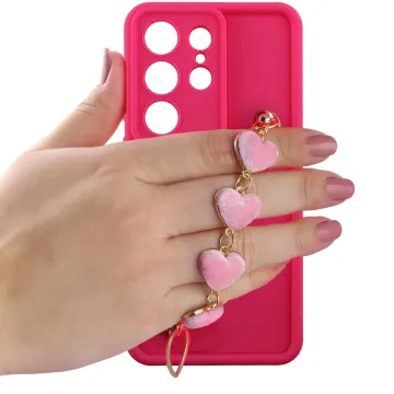 VOLTE-TEL SILICON TPU WITH STRAP ΘΗΚΗ SAMSUNG S26 ULTRA 5G 6.9in FULL CAMERA PROTECTION PINK WITH PINK HEARTS