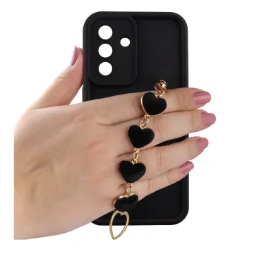 VOLTE-TEL SILICON TPU WITH STRAP ΘΗΚΗ SAMSUNG A37 5G A376 6.7in FULL CAMERA PROTECTION BLACK WITH BLACK HEARTS