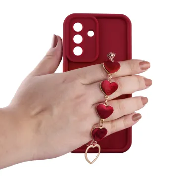 VOLTE-TEL SILICON TPU WITH STRAP ΘΗΚΗ SAMSUNG A57 5G A576 6.7in FULL CAMERA PROTECTION BURGUNDY WITH RED HEARTS